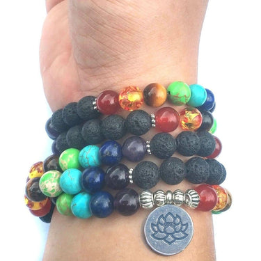 7 Chakra and Lava Stone 108 Beads Mala Bracelet - Lotus / Om / Buddha Charm-Your Soul Place